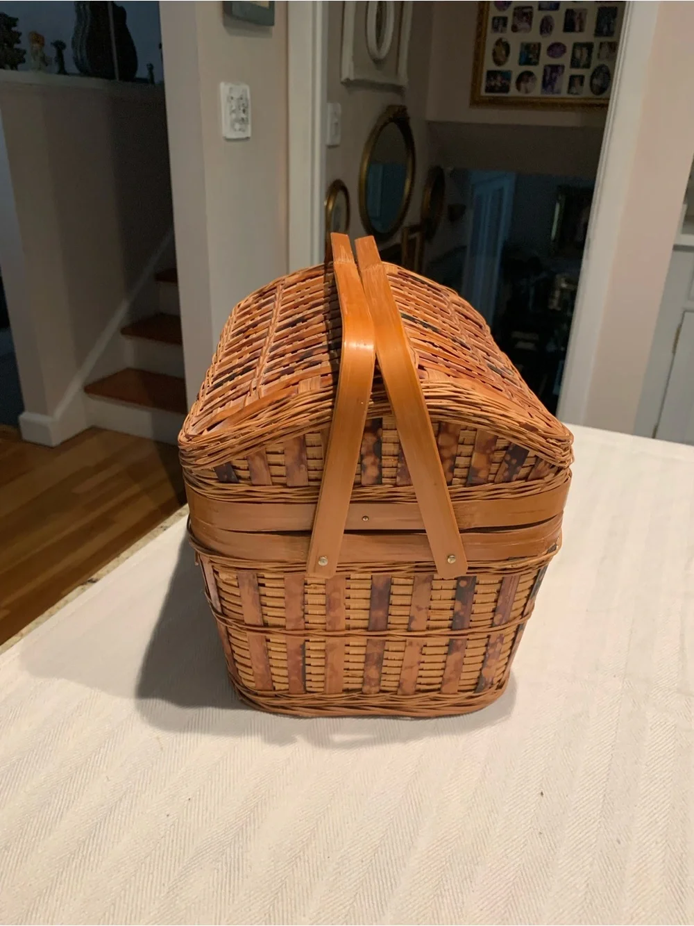 Vintage Woven Picnic or Sewing Basket